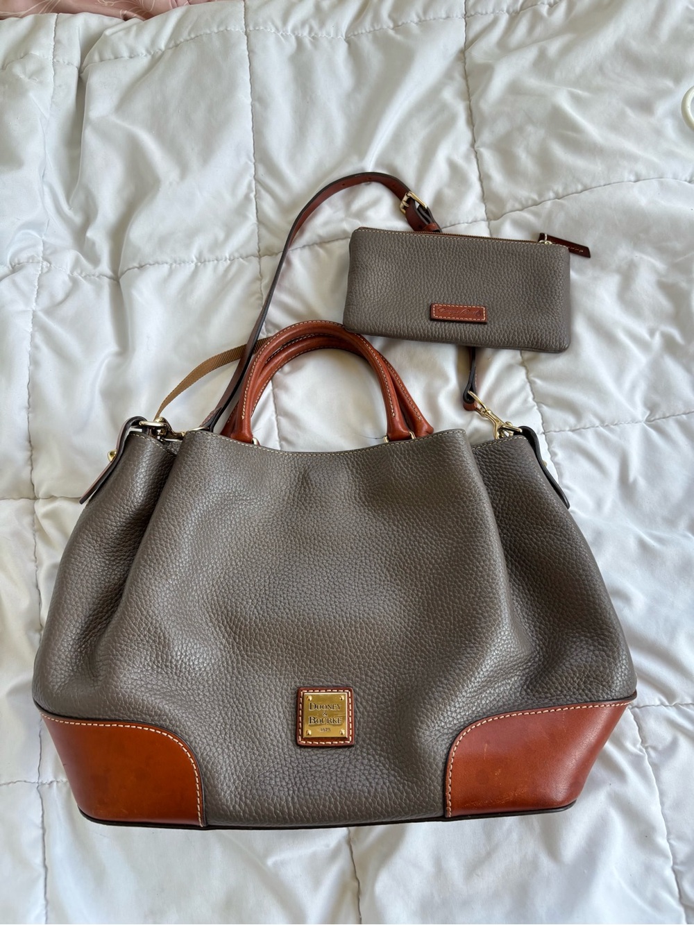 Dooney & Bourke Pebble Grain Russel Satchel Elephant Gray + Matching Wristlet